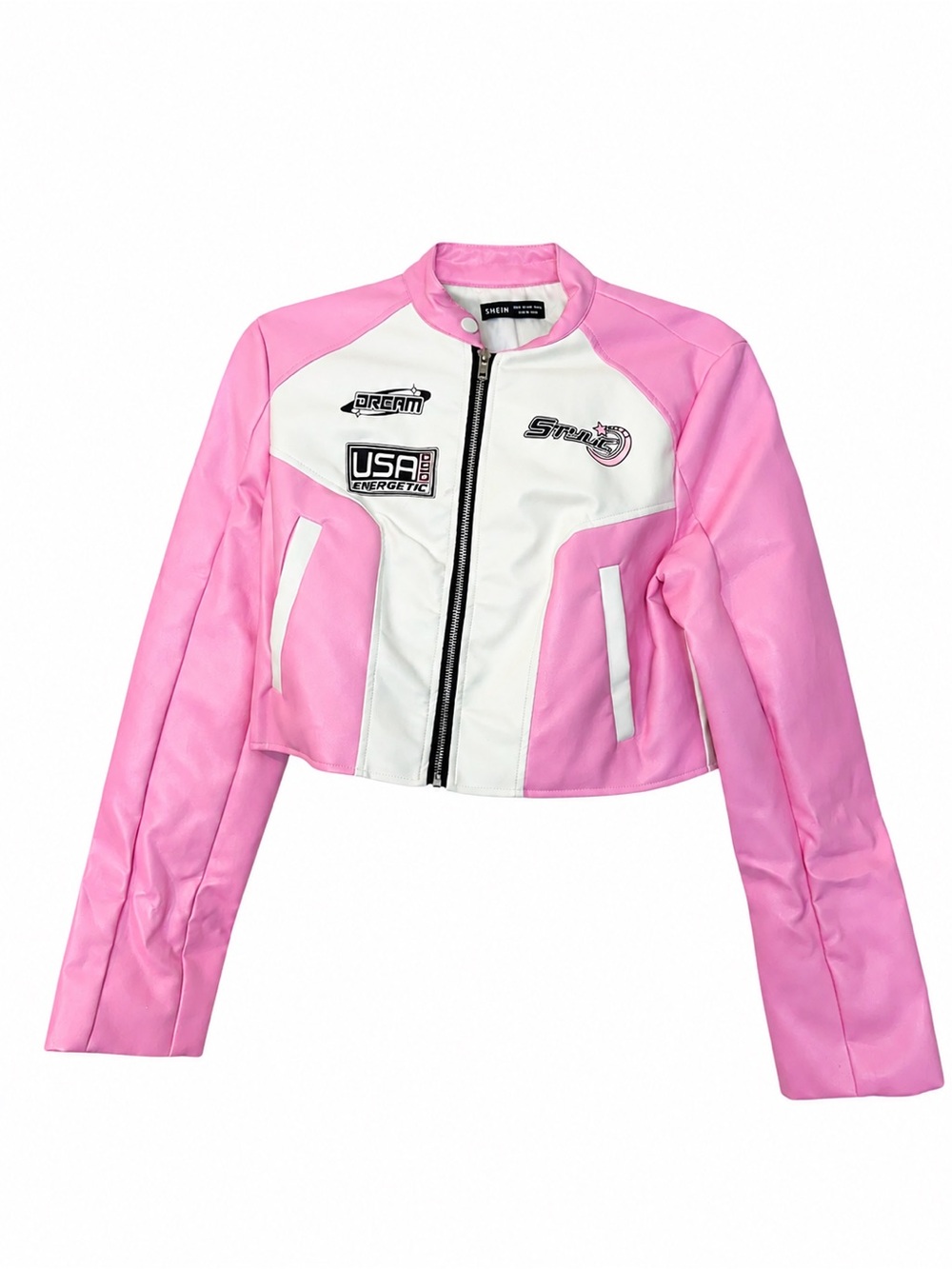 Pink & White Women's Moto Jacket